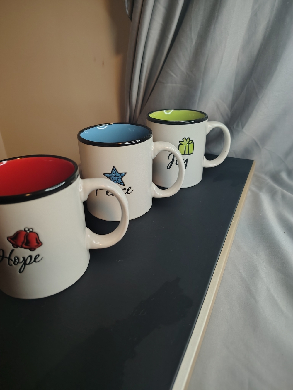 Ceramic Holiday Accent Mugs - Red, Blue & Lime Interior - Set of 3